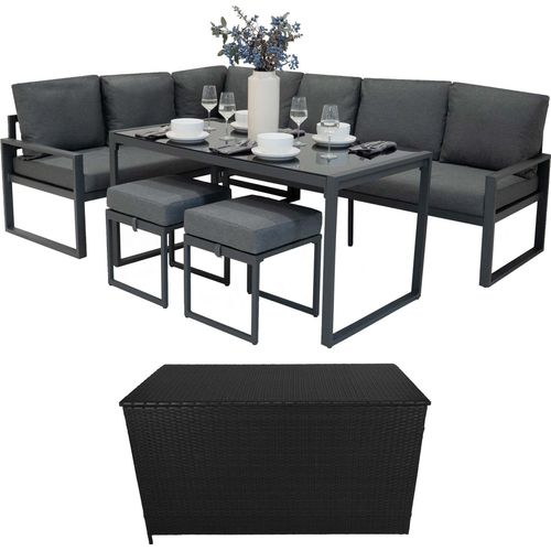 Gartenmöbel Set Grau Aluminium mit Rattan Aufbewahrungsbox Schwarz 582L – Sofa