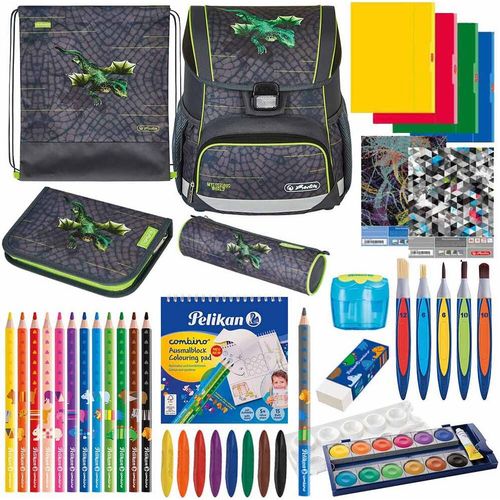 Herlitz Schulranzen Set Loop Plus Dragon Tale 14-teilig gefüllt