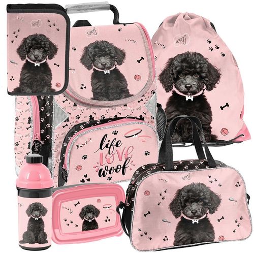 Schulranzen 6-tlg. Set für Mädchen & Jungen DOG hund – Paso Ranzen, Mäppchen, Tasche, Flasche, Frühstückstasche