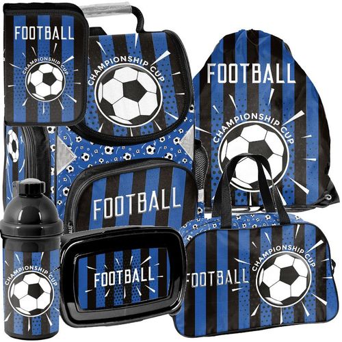 Schulranzen 6-tlg. Set für Mädchen & Jungen FOOTBALL FUßBALL– Paso Ranzen, Mäppchen, Tasche, Flasche, Frühstückstasche