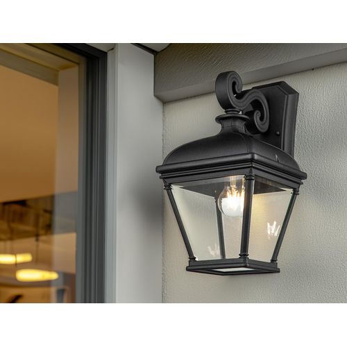 LED Außenwandleuchte im Landhausstil, große Wand-Laterne mit Klarglas, Höhe 42cm