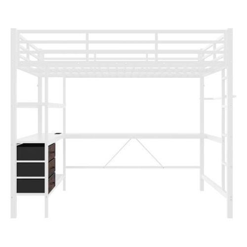 Hochbett Weiss 140x200cm Ohne Matratze Jugendbett Mit LED-Leuchten Schreibtisch Steckdose USB 3 Schubladen Regale Gelaender Treppe Etagenbett