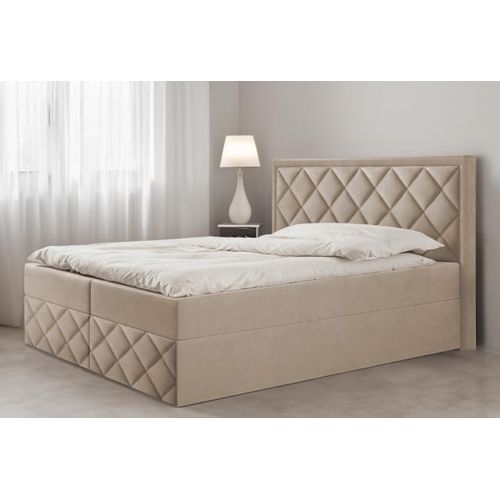 Bett Boxspringbett DORI 3 mit Topper T25 und Bettkästen - Doppelbett, Stauraum, Schlafzimmer, Polsterbett, Bettgestell (180x200, Beige - ITAKA 46)