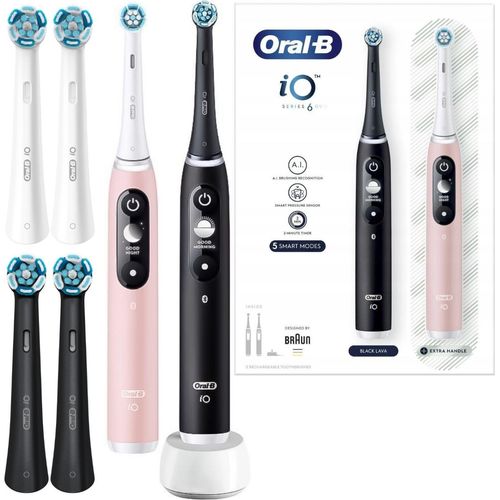 Oral-B | Elektrische Zahnbürsten - iO 6 Duo - Schwarz und Rosa - Mit 6 Aufsätzen - Intelligente Reinigung