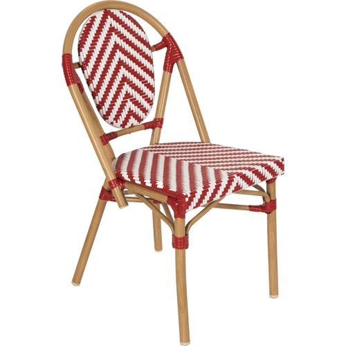 Gartenstuhl im Pariser Bistrostil aus Aluminium und rotem Rattan - Oviala Alma