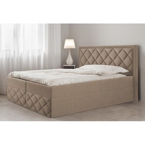 Bett Boxspringbett DORI 3 mit Topper T25 und Bettkästen - Doppelbett, Stauraum, Schlafzimmer, Polsterbett, Bettgestell (140x200, Cappucino - ITAKA 48)