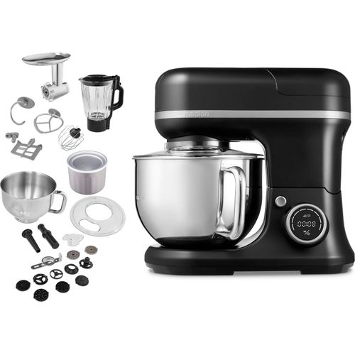 MEDION Küchenmaschine (Mixer, Fleischwolf, Eisschüssel für Zubereitung von Eis, 4 in 1, 1.200 Watt, Reiben Raspeln Schneiden, Digitales Touch Display, Knetmaschine, Teigmaschine, MD18430) Schwarz