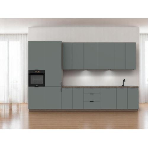 Küchenzeile 400 cm mit Hochschrank Einbauküche ohne Arbeitsplatte, Sorento K87-M400 Grün