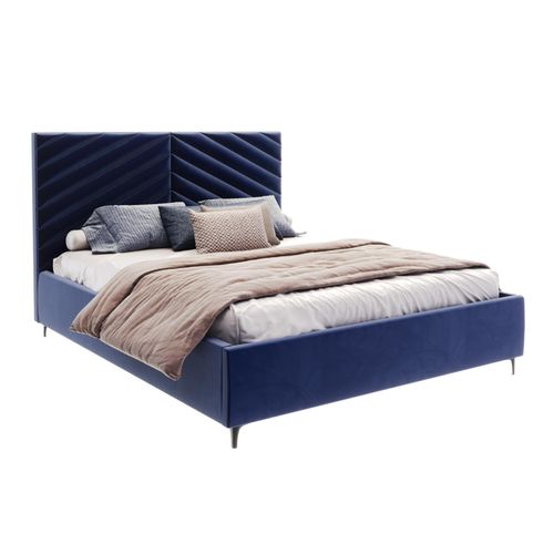 Bett MISTERO 140x200 cm Polsterbett mit Lattenrost aus Metall Bettkasten Samt Paris blue