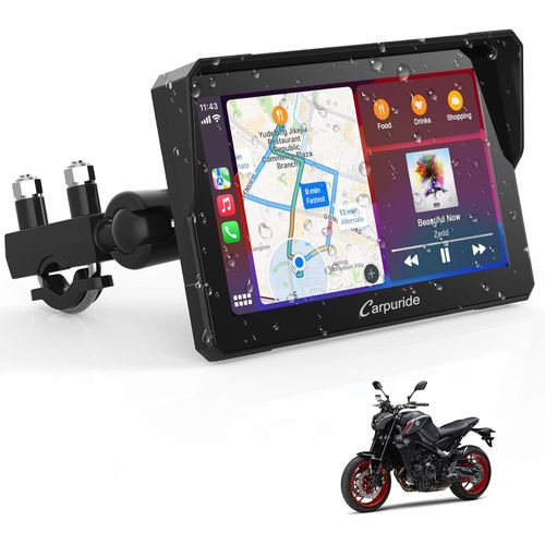 6.25 Zoll Motorrad GPS Navigation,Kabelloser CarPlay Android-Auto Bildschirm,Wasserdichter Touchscreen, Bluetooth Trans, Navigation, Siri