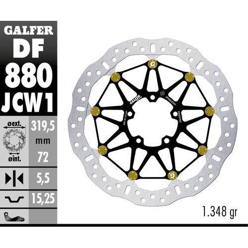 Bremsscheibe Galfer DF880JCW1G03 WAVE® FLOATECH schwimmend Racing vorne 319,5x5,5mm (2 benötigt) für Ducati Monster S ABS Superbike Streetfighter S4R Bj. 2003 - 2024