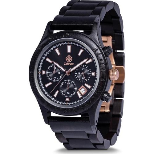 Zeitholz Holzuhr Herren 42mm Chronograph Analog Neue Bergen 100% Naturholz mit Japanischem Quarzwerk