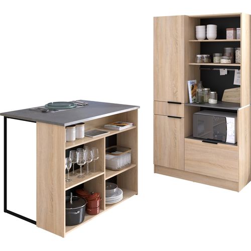 Buffet >Fumay 2< (2-teilig) Buffet 100x186x45cm, Theke 109x90x80cm, Eiche Nachbildung