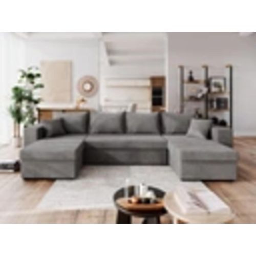 Ecksofa DOMINO U B:317/T:147/H:81 CM, 3 Bettzeugcontainer, Große Schlaffunktion140x270cm Grau(Manila16)