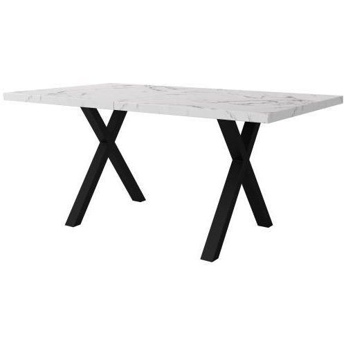 Beistelltisch Schwarz und Weiss 140x80x76cm Rechteckig Gekreuzten Beinen Marmorstruktur Schmiedeeisen Einfacher Couchtisch Schreibtisch Esstisch