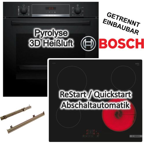 Herdset Bosch Backofen Pyrolyse Teleskopauszug + Glaskeramikkochfeld Rahmenlos autark 60 cm