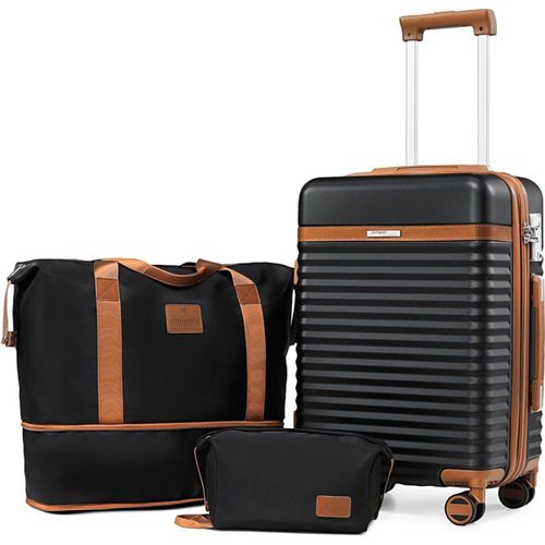 Joyway ABS Hartschalen Kofferset 3 teilig mit TSA Schloss und 4 Rollen – Schwarz M-55cm