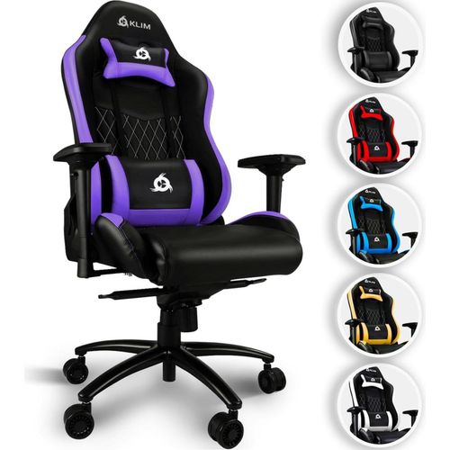 KLIM Esports Gaming Stuhl Lila mit Lenden- und Nackenstütze - Verstellbarer PC Sessel Ergonomisch aus Premium-Materialien - Violett