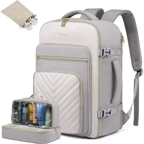 LOVEVOOK 40L Reiserucksack Handgepäck Damen Wasserdicht 17 Zoll mit Laptopfach, Hellgrau