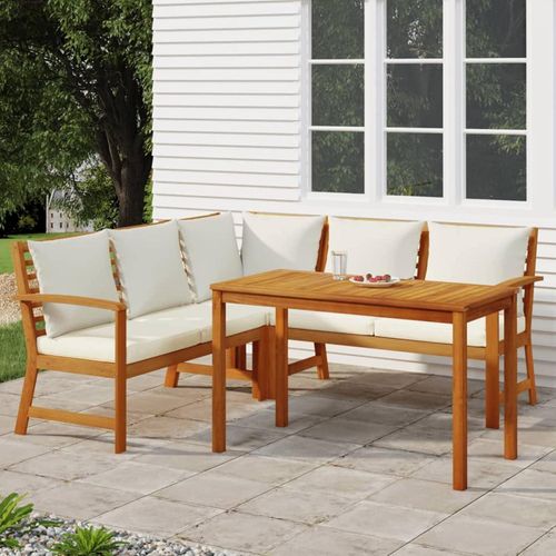 Gartenlounge Holz Ecklounge Sitzgruppe mit Esstisch Hocker Loungemöbel Set