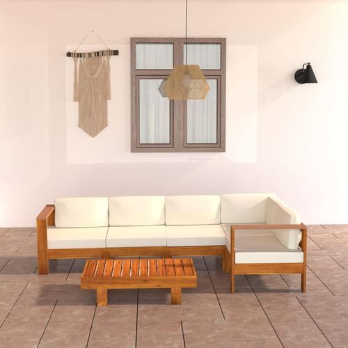 Gartenmöbel Set Holz Lounge Outdoor Ecksofa Sitzgruppe Loungemöbel Massivholz Akazie 6-tlg Creme