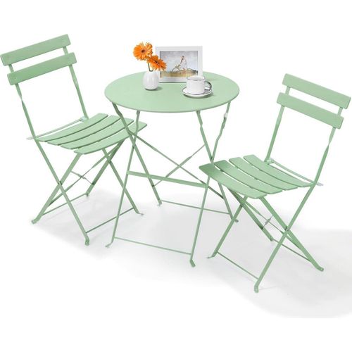 Gartenmöbel Bistro Set Metall 3 teilig Klappbar Grün