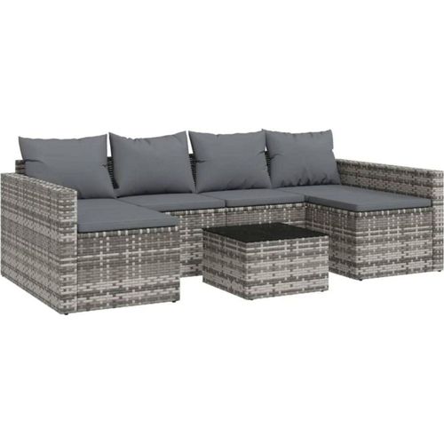 Gartenmöbel Set Lounge mit Kissen Grau Poly Rattan Outdoor Sitzgruppe