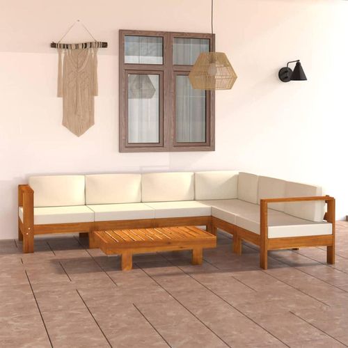 Gartenmöbel Set Holz Ecksofa Lounge Massivholz Akazie 7-tlg Creme