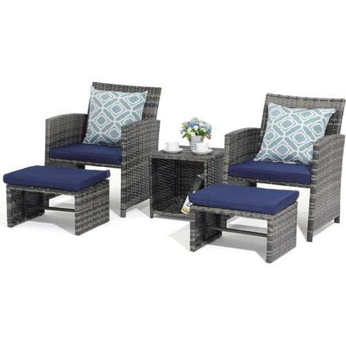 Rattan Balkonmöbel-Set mit Gartensessel, Hocker & Beistelltisch