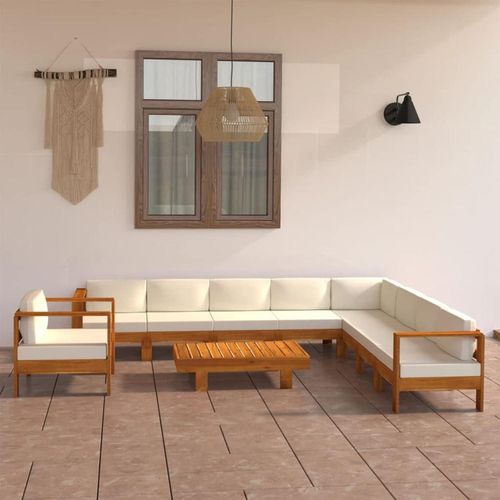 Gartenmöbel Set Holz Lounge Ecksofa Sitzgruppe Akazie 10-tlg Creme
