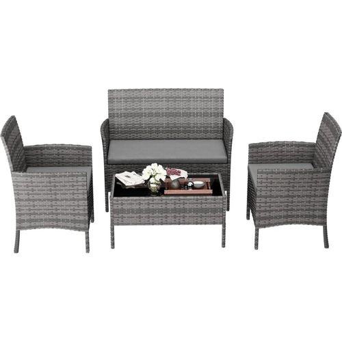 4-teiliges Amopatio Rattanmöbel Set für Balkon & Terrasse in Grau