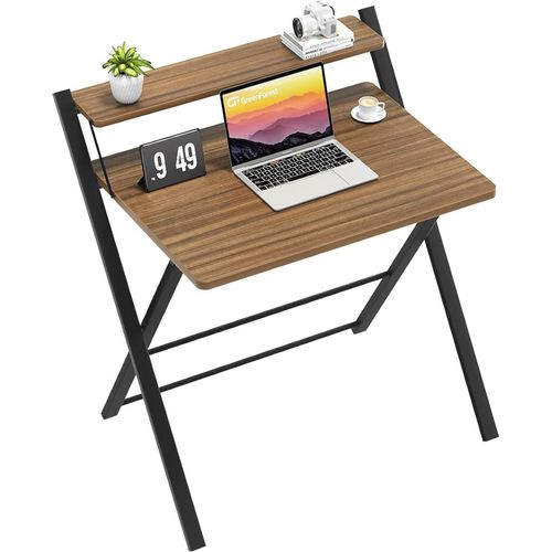Klappbarer Schreibtisch mit Regal, Braun, Stabile Struktur