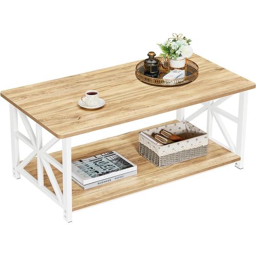 Couchtisch mit Stauraum 100cm Runde Ecke Holz Metall Rustikales Design Eiche