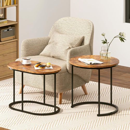 Satztisch Set 2er für Wohnzimmer: Beistelltisch Couchtisch Platzsparendes Design