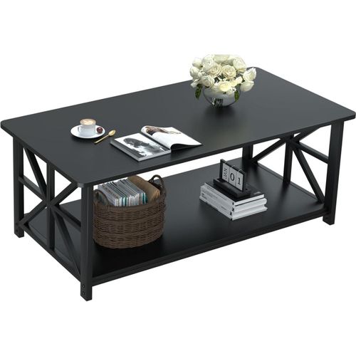 Couchtisch mit Stauraum 100 cm Holz Metall Schwarz Rustikales Design