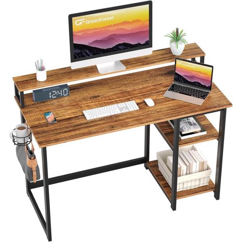 Schreibtisch 120x55 cm mit Regal und Monitorständer, Braun