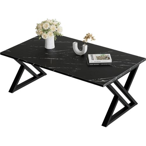 Couchtisch Holz Schwarz Marmor 100x48 cm Metallgestell