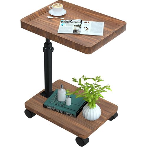 Beistelltisch mit Rollen Höhenverstellbar Holz Nussbaum Finish