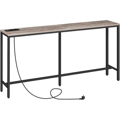 Konsolentisch mit Ladestation 160 cm Schmaler Sofatisch USB-Anschlüssen Grau