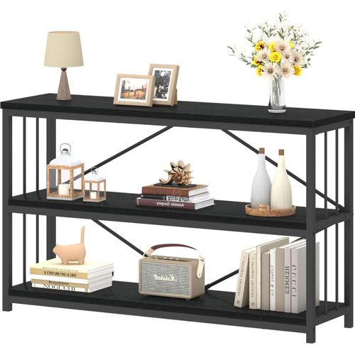 LVB Konsolentisch Holz 3 Ebenen Bücherregal Schwarz 120x34x74 cm