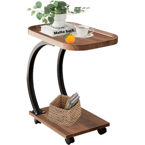 Beistelltisch C Form mit Rollen Holz Metall 52x34x60cm