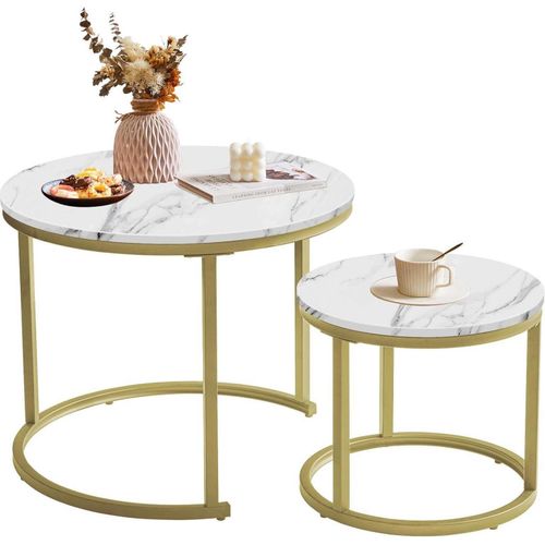 Runder Beistelltisch-Set in Weiß und Gold für Wohnzimmer & Schlafzimmer