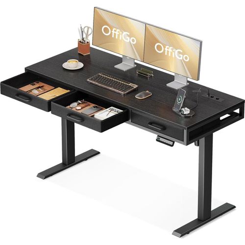 Höhenverstellbarer Schreibtisch mit Schubladen und USB-Anschluss, Schwarz