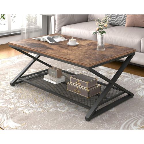 Couchtisch Rechteckig mit Stauraum Holz Metall Vintage Retro 100 x 60 x 45 cm