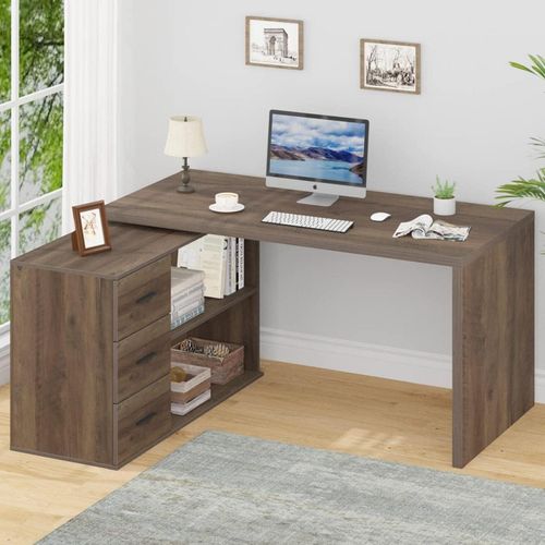 Weißer L-Form Schreibtisch mit Stauraum & Schubladen 140x50x76 cm