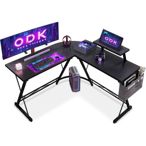 ODK Gaming Tisch L Form 127x127 cm mit Monitorständer Schwarz