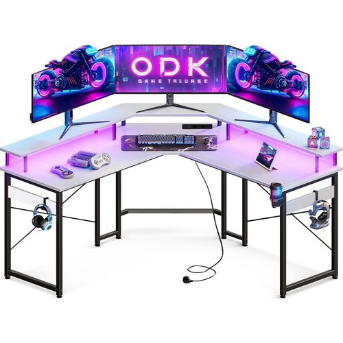 ODK Gaming Tisch mit LED, Steckdosen, USB, Monitorablage 129x129 cm