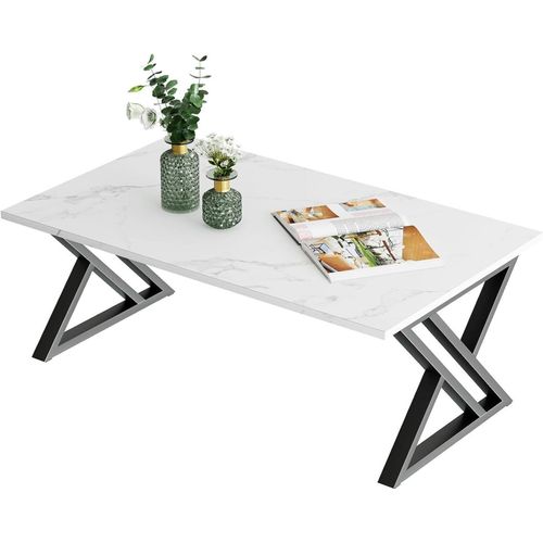 Weißer Marmor Couchtisch Holz Metall 100x48x55cm