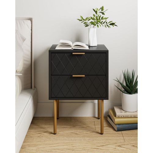 Nachttisch 2 Schubladen Schwarz Gold Modern Möbel Schlafzimmer; Wohnzimmer