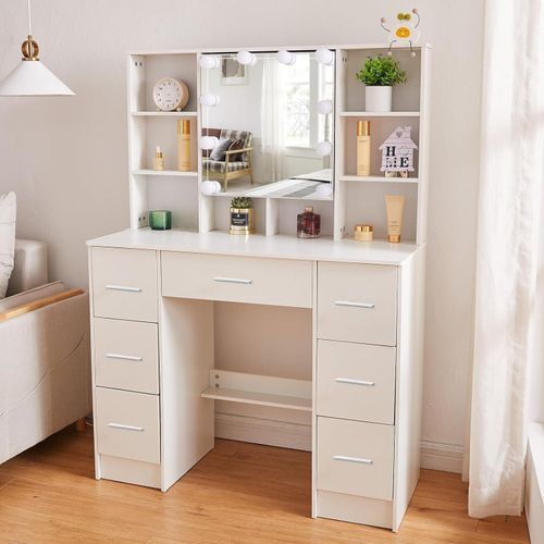 Schminktisch mit LED-Beleuchtung, Einstellbarer Helligkeit, Make-up